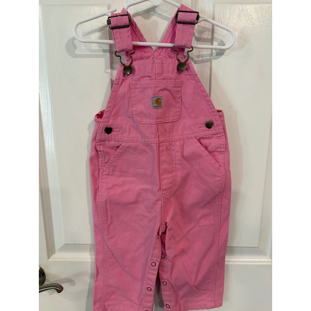 Girls Carhartt Size 12 Months Pink Loose Fit Canvas Bib Overalls EUC